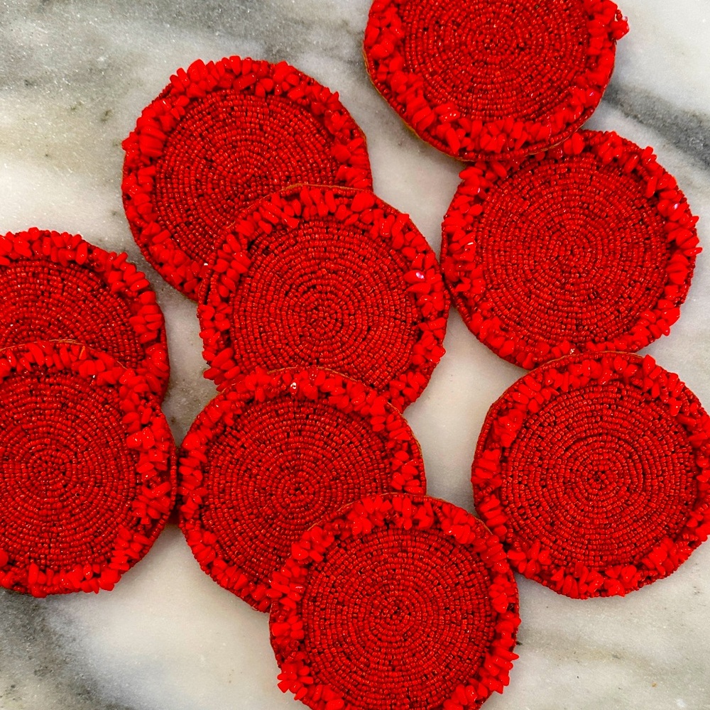 Kim Seybert Red Coral Beaded Coasters